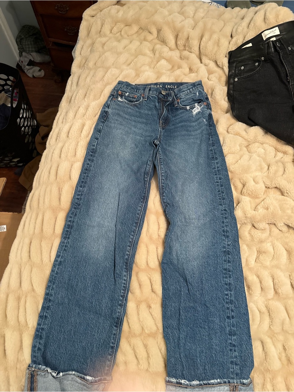 American Eagle Outfitters Distressed Blue Straight-Leg Jeans